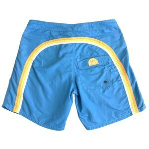 Sundek Swim Trunk Board Shorts Mens Size 32 Unlined Drawstring Blue Orange USA
